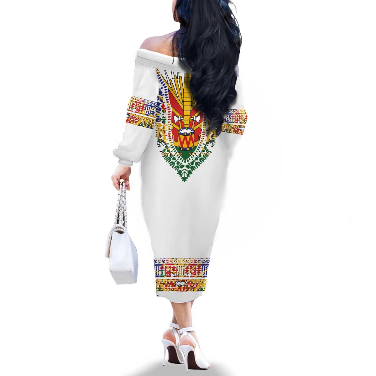Haiti Flag Traditional Dashiki Family Matching Off The Shoulder Long Sleeve Dress and Hawaiian Shirt White Color LT03 - Polynesian Pride