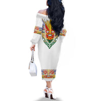Haiti Flag Traditional Dashiki Family Matching Off The Shoulder Long Sleeve Dress and Hawaiian Shirt White Color LT03 - Polynesian Pride
