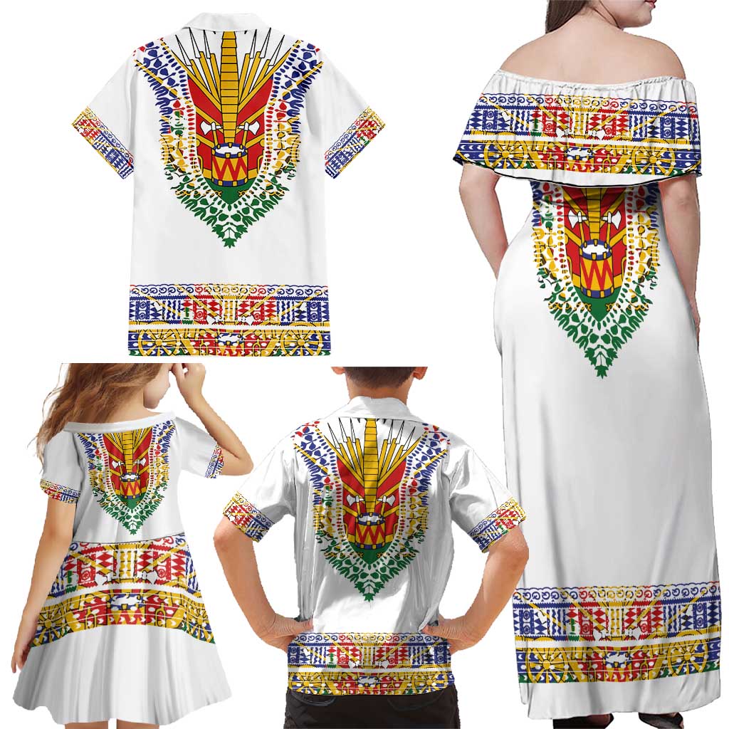Haiti Flag Traditional Dashiki Family Matching Off Shoulder Maxi Dress and Hawaiian Shirt White Color LT03 - Polynesian Pride