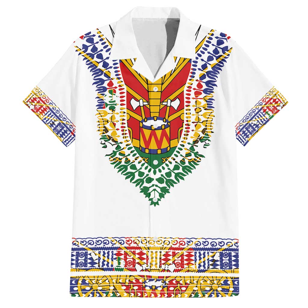 Haiti Flag Traditional Dashiki Family Matching Off Shoulder Maxi Dress and Hawaiian Shirt White Color LT03 Dad's Shirt - Short Sleeve White - Polynesian Pride
