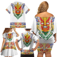 Haiti Flag Traditional Dashiki Family Matching Off Shoulder Short Dress and Hawaiian Shirt White Color LT03 - Polynesian Pride
