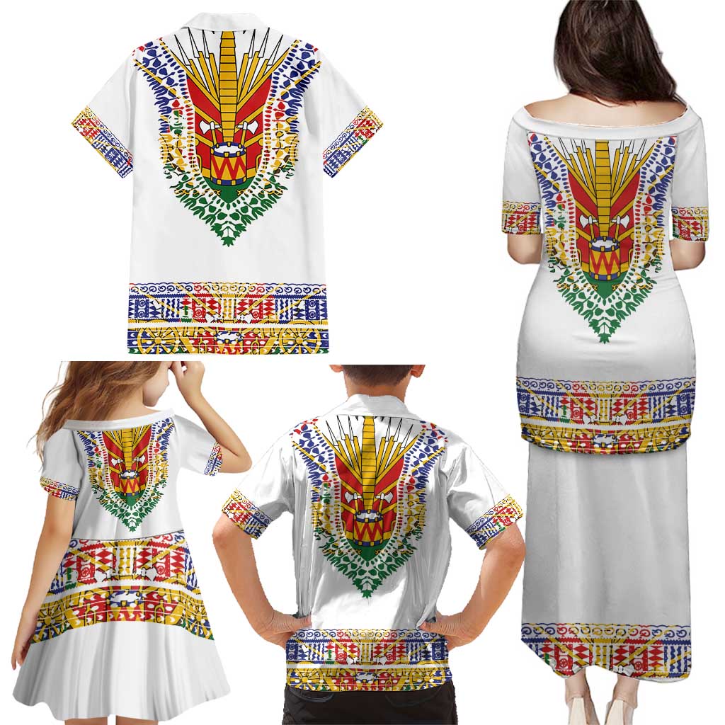 Haiti Flag Traditional Dashiki Family Matching Puletasi and Hawaiian Shirt White Color LT03 - Polynesian Pride