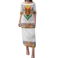 Haiti Flag Traditional Dashiki Family Matching Puletasi and Hawaiian Shirt White Color LT03 Mom's Dress White - Polynesian Pride