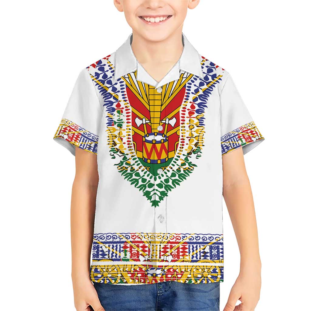 Haiti Flag Traditional Dashiki Family Matching Short Sleeve Bodycon Dress and Hawaiian Shirt White Color LT03 Son's Shirt White - Polynesian Pride