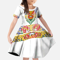 Haiti Flag Traditional Dashiki Family Matching Summer Maxi Dress and Hawaiian Shirt White Color LT03 Daughter's Dress White - Polynesian Pride