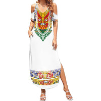 Haiti Flag Traditional Dashiki Family Matching Summer Maxi Dress and Hawaiian Shirt White Color LT03 Mom's Dress White - Polynesian Pride
