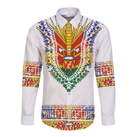 Haiti Flag Traditional Dashiki Long Sleeve Button Shirt White Color - Polynesian Pride