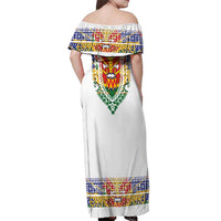 Haiti Flag Traditional Dashiki Off Shoulder Maxi Dress White Color LT03 - Polynesian Pride