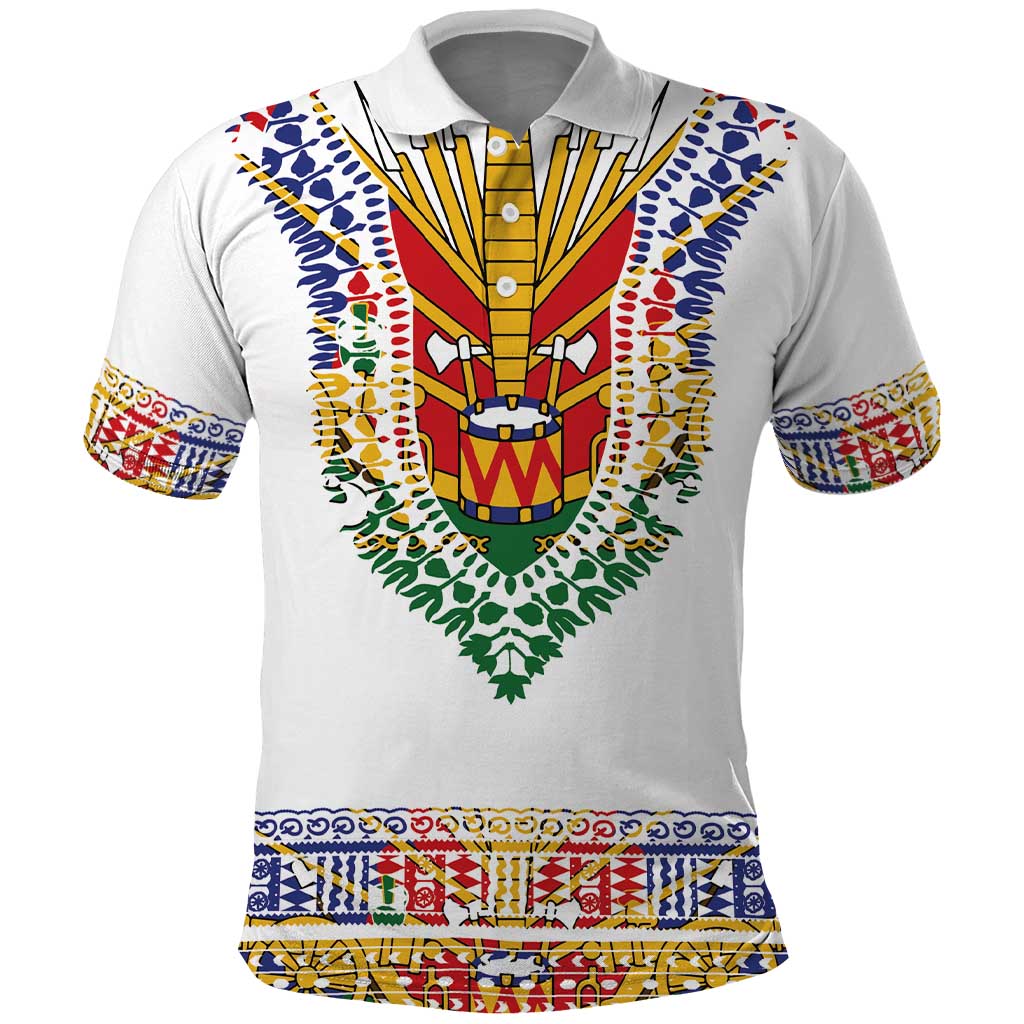 Haiti Flag Traditional Dashiki Polo Shirt White Color LT03 White - Polynesian Pride