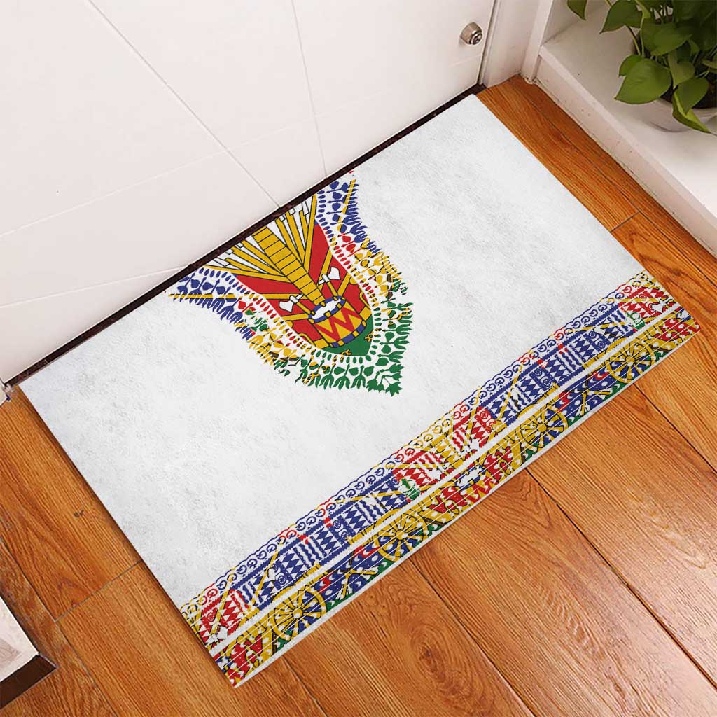 Haiti Flag Traditional Dashiki Rubber Doormat White Color - Polynesian Pride