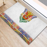 Haiti Flag Traditional Dashiki Rubber Doormat White Color - Polynesian Pride