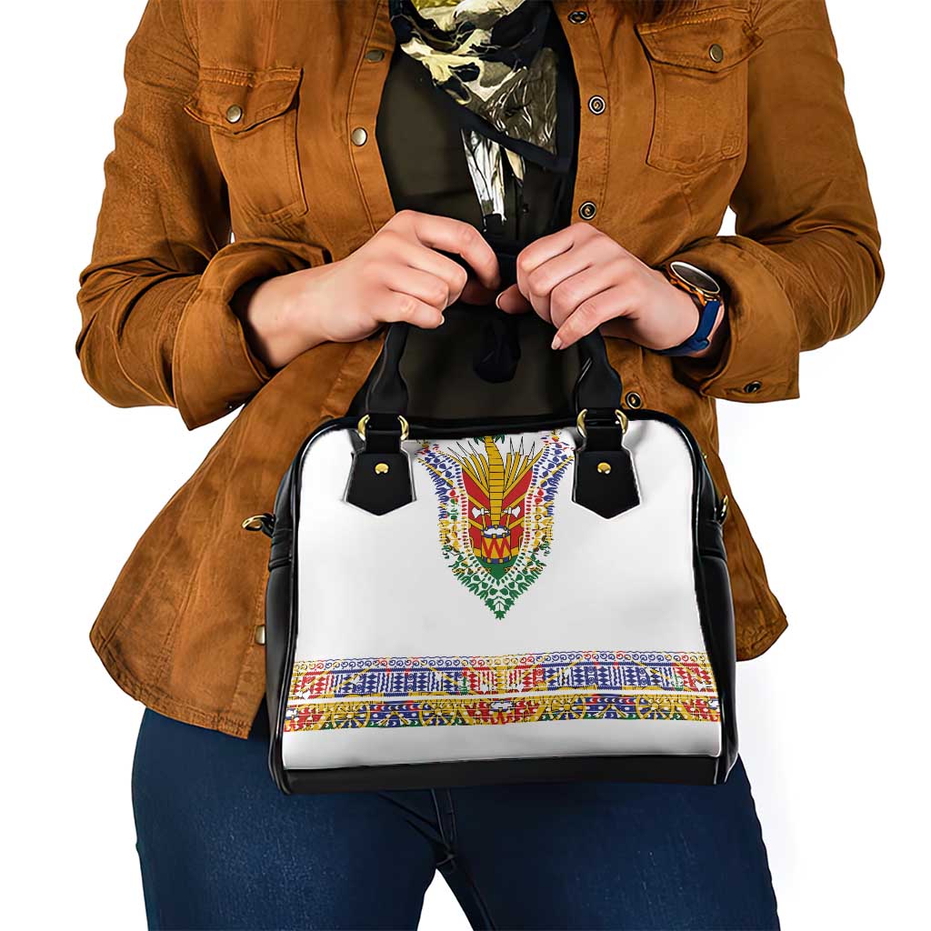 Haiti Flag Traditional Dashiki Shoulder Handbag White Color - Polynesian Pride