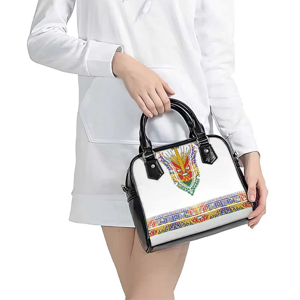Haiti Flag Traditional Dashiki Shoulder Handbag White Color - Polynesian Pride