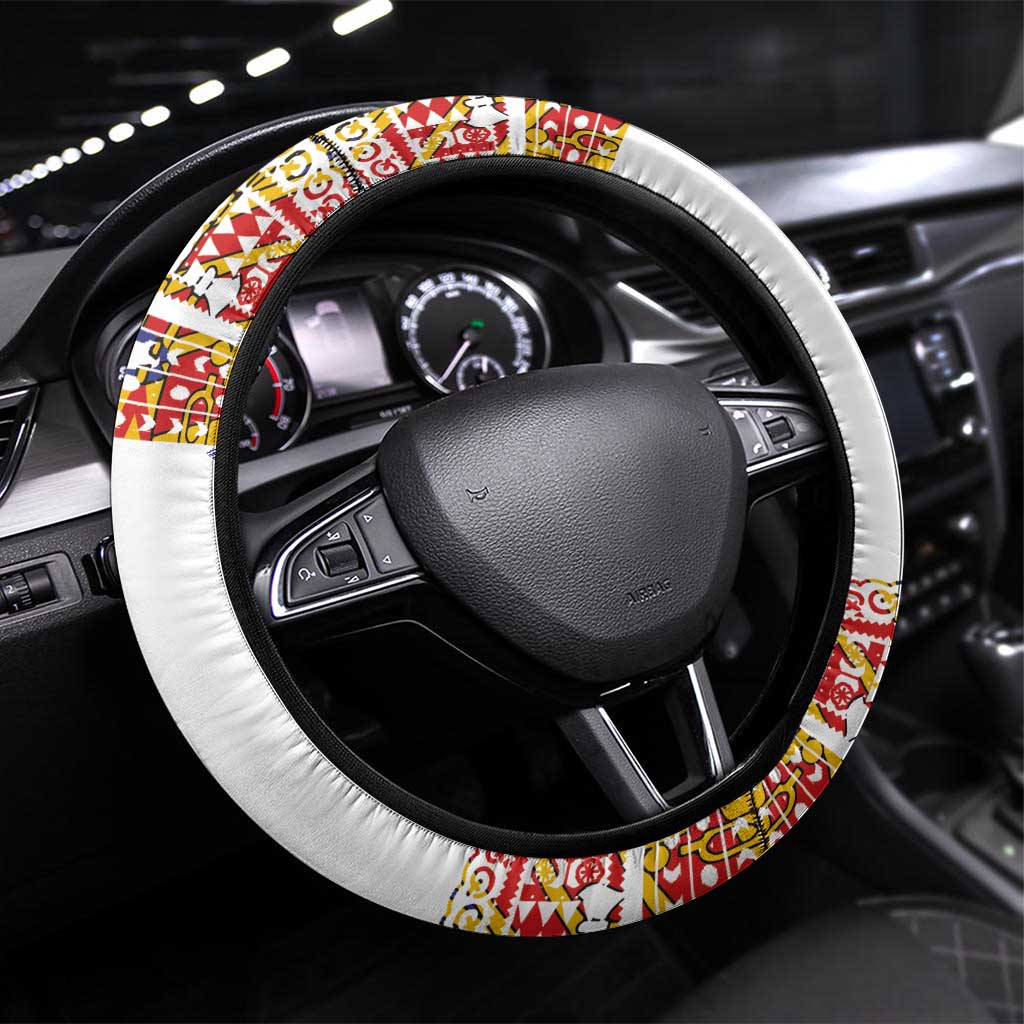 Haiti Flag Traditional Dashiki Steering Wheel Cover White Color - Polynesian Pride