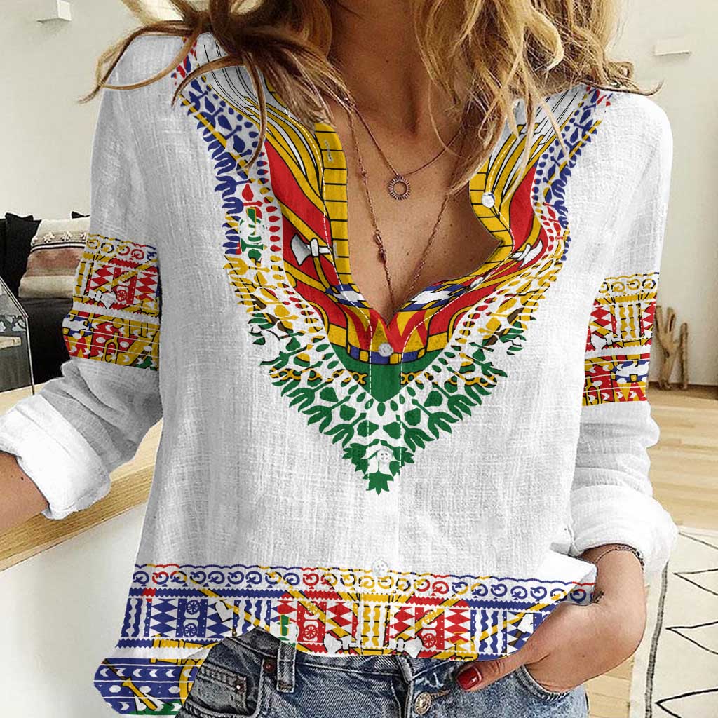 Haiti Flag Traditional Dashiki Women Casual Shirt White Color LT03 Female White - Polynesian Pride
