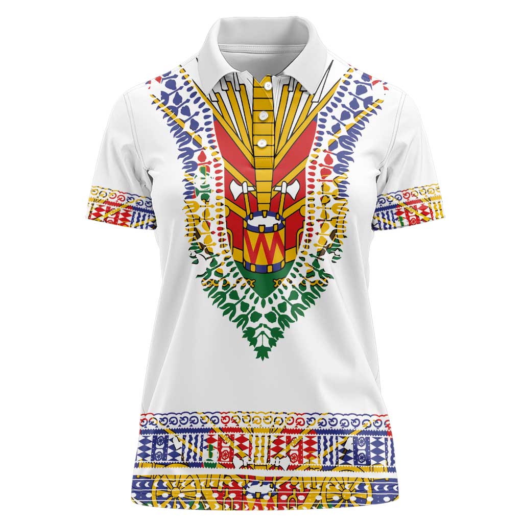 Haiti Flag Traditional Dashiki Women Polo Shirt White Color - Polynesian Pride
