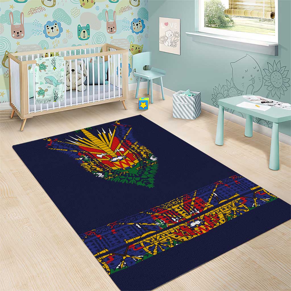 Haiti Flag Traditional Dashiki Area Rug Black Color - Polynesian Pride