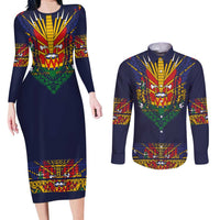 Haiti Flag Traditional Dashiki Couples Matching Long Sleeve Bodycon Dress and Long Sleeve Button Shirt Black Color LT03 Black - Polynesian Pride