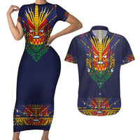 Haiti Flag Traditional Dashiki Couples Matching Short Sleeve Bodycon Dress and Hawaiian Shirt Black Color LT03 Black - Polynesian Pride