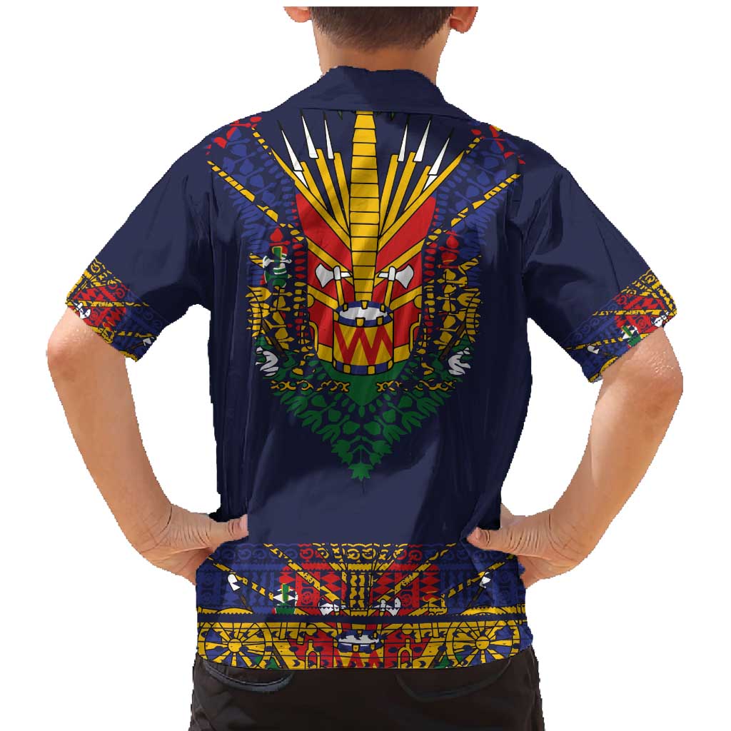 Haiti Flag Traditional Dashiki Family Matching Mermaid Dress and Hawaiian Shirt Black Color LT03 - Polynesian Pride