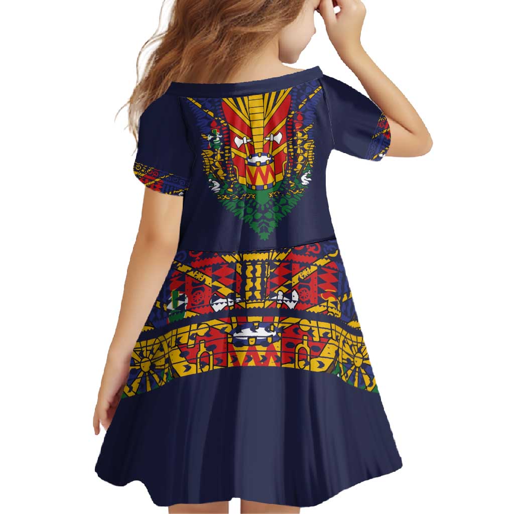 Haiti Flag Traditional Dashiki Family Matching Mermaid Dress and Hawaiian Shirt Black Color LT03 - Polynesian Pride