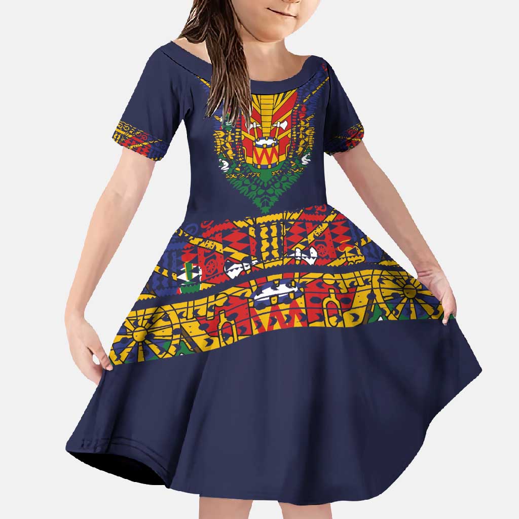 Haiti Flag Traditional Dashiki Family Matching Off Shoulder Maxi Dress and Hawaiian Shirt Black Color LT03 Daughter's Dress Black - Polynesian Pride