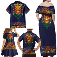 Haiti Flag Traditional Dashiki Family Matching Off Shoulder Maxi Dress and Hawaiian Shirt Black Color LT03 - Polynesian Pride