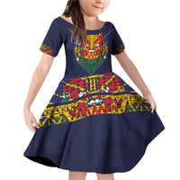 Haiti Flag Traditional Dashiki Family Matching Off Shoulder Short Dress and Hawaiian Shirt Black Color LT03 Daughter's Dress Black - Polynesian Pride