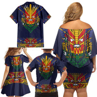 Haiti Flag Traditional Dashiki Family Matching Off Shoulder Short Dress and Hawaiian Shirt Black Color LT03 - Polynesian Pride