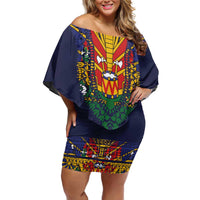 Haiti Flag Traditional Dashiki Family Matching Off Shoulder Short Dress and Hawaiian Shirt Black Color LT03 Mom's Dress Black - Polynesian Pride