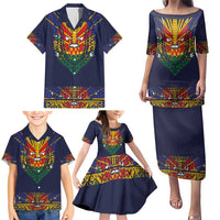 Haiti Flag Traditional Dashiki Family Matching Puletasi and Hawaiian Shirt Black Color LT03 - Polynesian Pride
