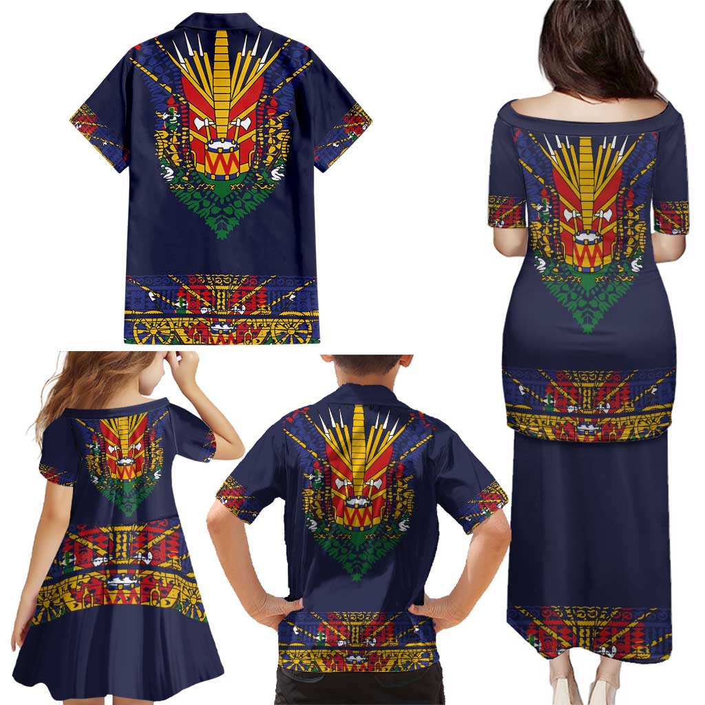 Haiti Flag Traditional Dashiki Family Matching Puletasi and Hawaiian Shirt Black Color LT03 - Polynesian Pride