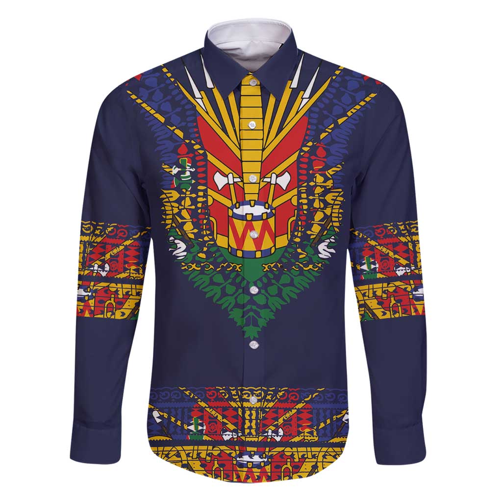 Haiti Flag Traditional Dashiki Family Matching Puletasi and Hawaiian Shirt Black Color LT03 Dad's Shirt - Long Sleeve Black - Polynesian Pride