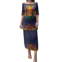 Haiti Flag Traditional Dashiki Family Matching Puletasi and Hawaiian Shirt Black Color LT03 Mom's Dress Black - Polynesian Pride