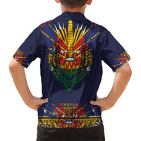 Haiti Flag Traditional Dashiki Family Matching Short Sleeve Bodycon Dress and Hawaiian Shirt Black Color LT03 - Polynesian Pride