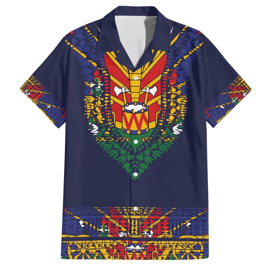 Haiti Flag Traditional Dashiki Family Matching Summer Maxi Dress and Hawaiian Shirt Black Color LT03 Dad's Shirt - Short Sleeve Black - Polynesian Pride