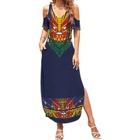 Haiti Flag Traditional Dashiki Family Matching Summer Maxi Dress and Hawaiian Shirt Black Color LT03 Mom's Dress Black - Polynesian Pride
