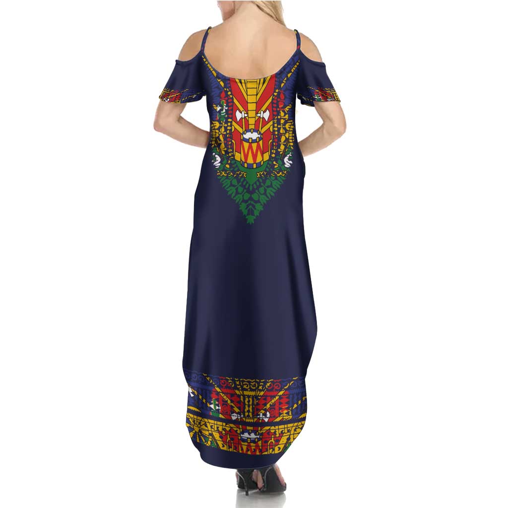 Haiti Flag Traditional Dashiki Family Matching Summer Maxi Dress and Hawaiian Shirt Black Color LT03 - Polynesian Pride