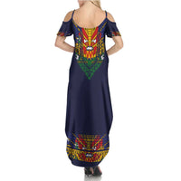 Haiti Flag Traditional Dashiki Family Matching Summer Maxi Dress and Hawaiian Shirt Black Color LT03 - Polynesian Pride