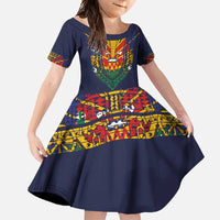 Haiti Flag Traditional Dashiki Family Matching Tank Maxi Dress and Hawaiian Shirt Black Color LT03 Daughter's Dress Black - Polynesian Pride