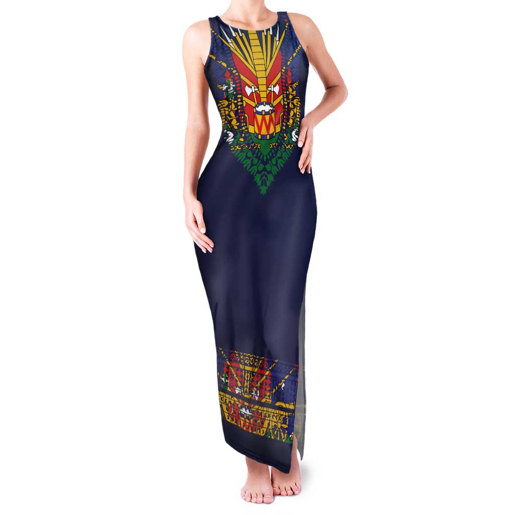 Haiti Flag Traditional Dashiki Family Matching Tank Maxi Dress and Hawaiian Shirt Black Color LT03 Mom's Dress Black - Polynesian Pride