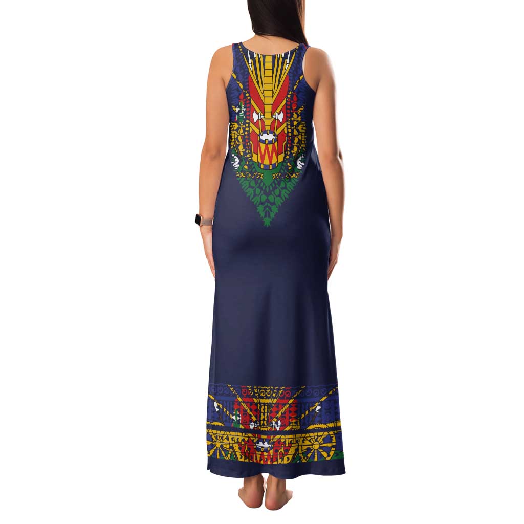 Haiti Flag Traditional Dashiki Family Matching Tank Maxi Dress and Hawaiian Shirt Black Color LT03 - Polynesian Pride