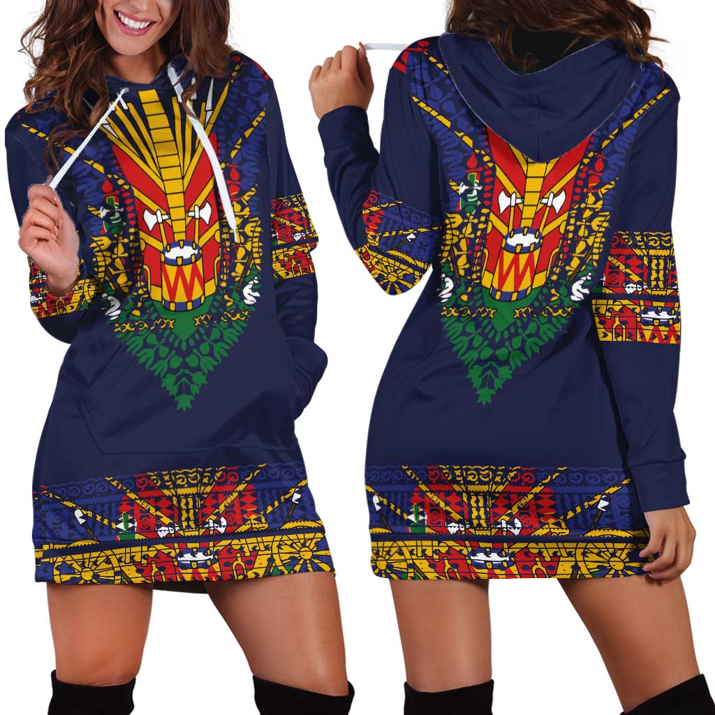 Haiti Flag Traditional Dashiki Hoodie Dress Black Color - Polynesian Pride