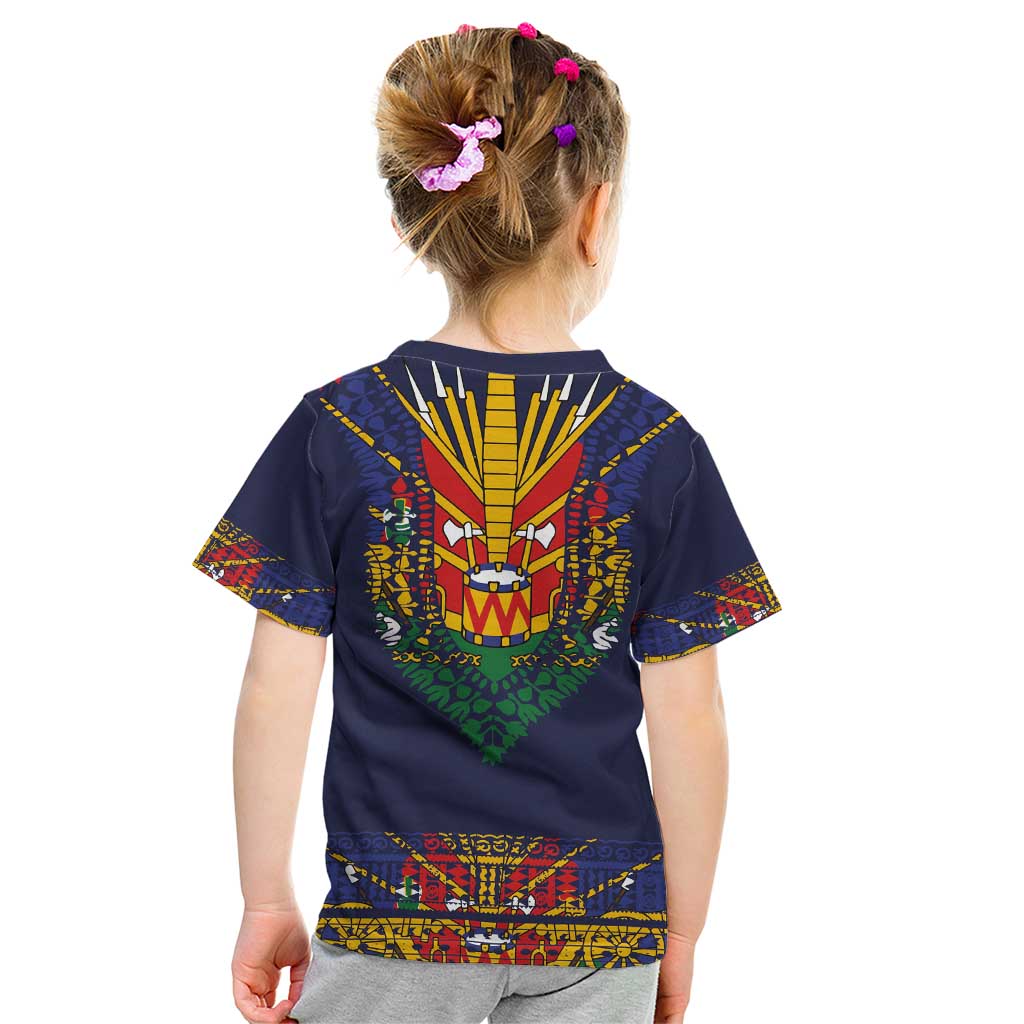 Haiti Flag Traditional Dashiki Kid T Shirt Black Color - Polynesian Pride