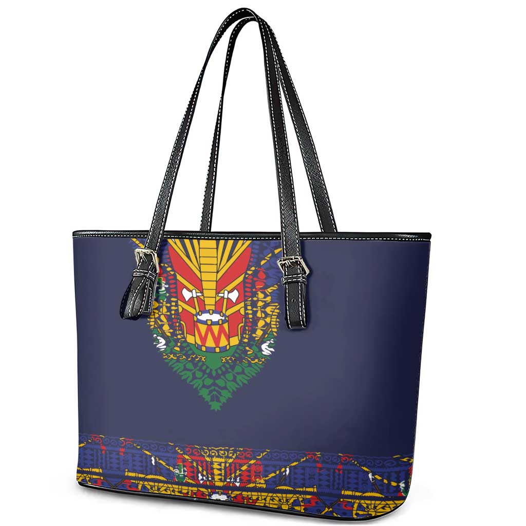 Haiti Flag Traditional Dashiki Leather Tote Bag Black Color - Polynesian Pride