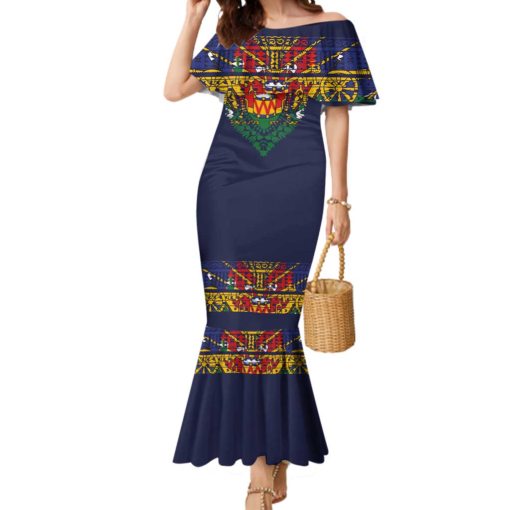 Haiti Flag Traditional Dashiki Mermaid Dress Black Color - Polynesian Pride