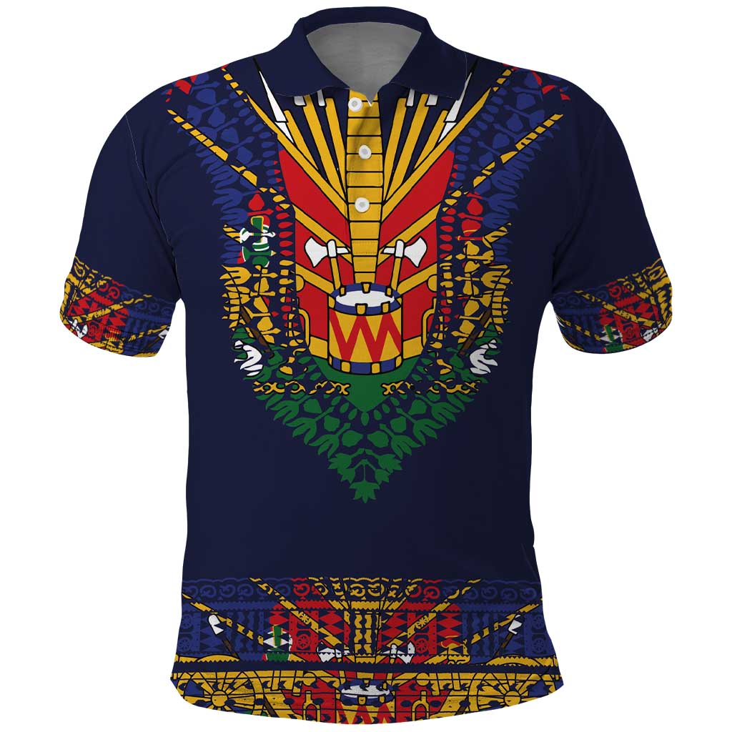 Haiti Flag Traditional Dashiki Polo Shirt Black Color LT03 Black - Polynesian Pride