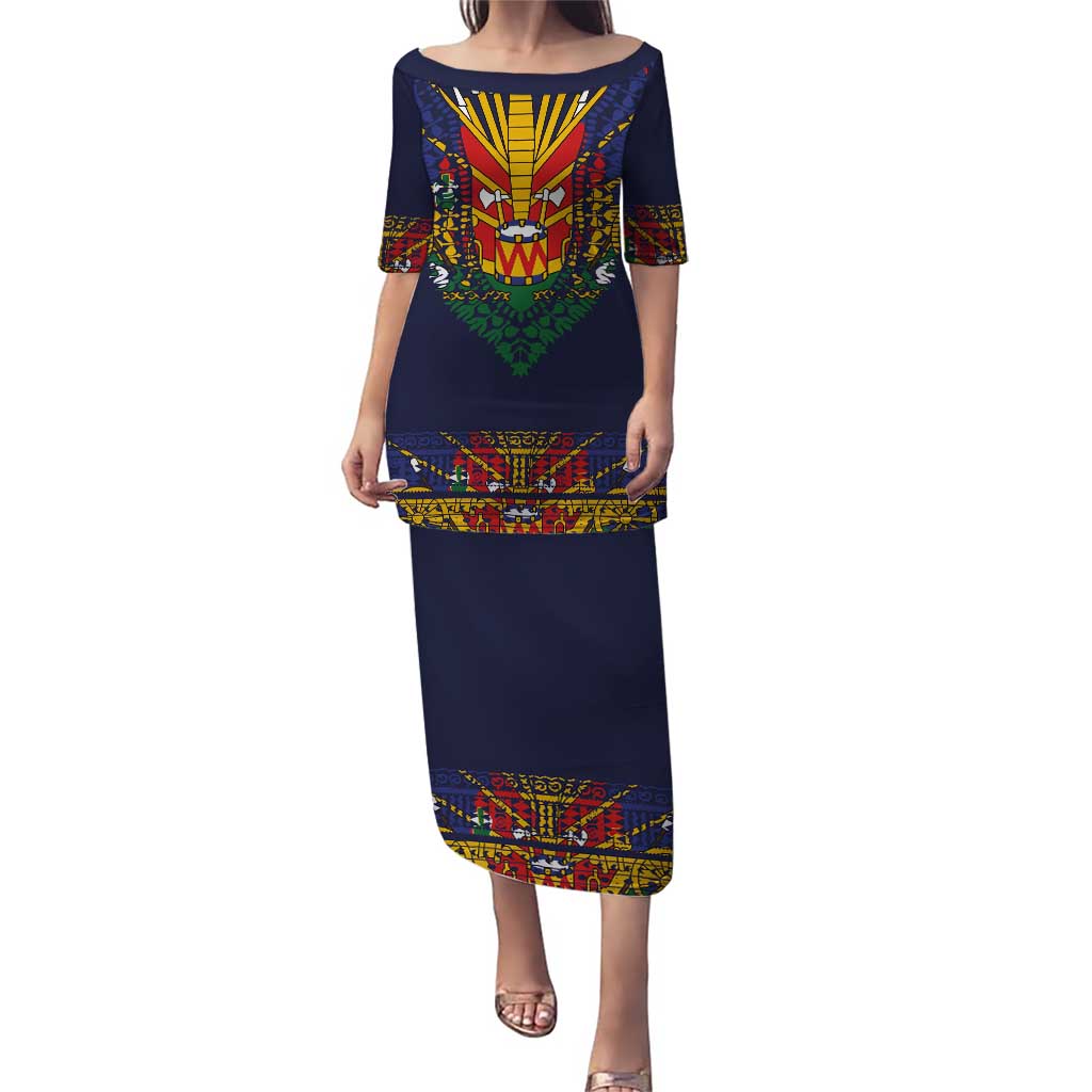 Haiti Flag Traditional Dashiki Puletasi Black Color - Polynesian Pride