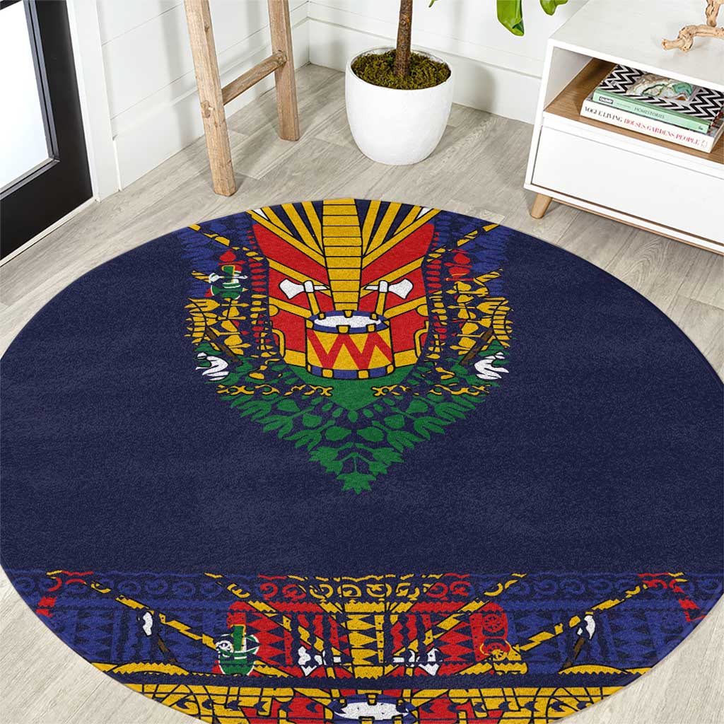 Haiti Flag Traditional Dashiki Round Carpet Black Color LT03 Black - Polynesian Pride
