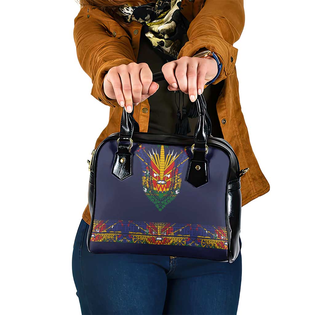 Haiti Flag Traditional Dashiki Shoulder Handbag Black Color - Polynesian Pride